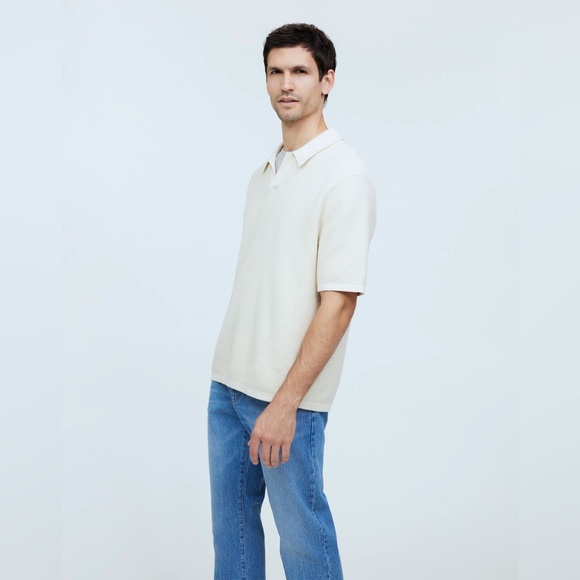 Madewell Men Ivory Johnny Collar Short Sleeve Sweater Polo Size Medium - Picture 5 of 15